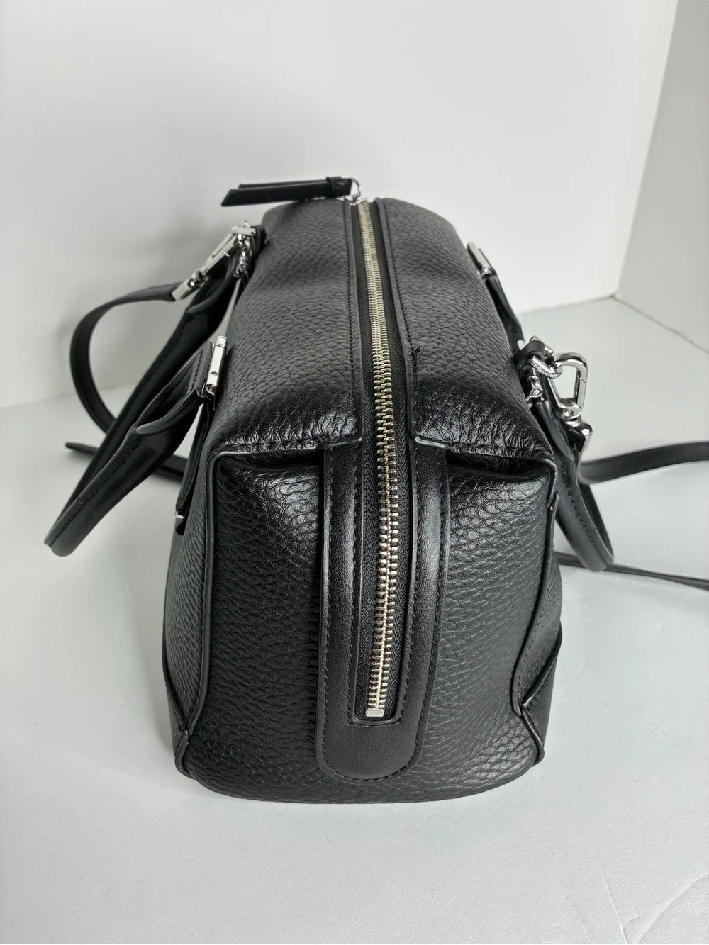 Calvin Klein Black Pebbled Leather Mini Satchel with Strap